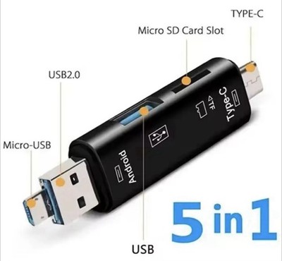 5-in-1 OTG USB Type-C Micro USB SD TF Card Reader Adapter for Android or Laptop