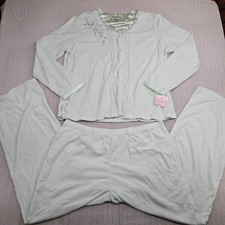 Secret Treasures Pajama Set Womens Large Green Fleece Top Pants Embroidered New