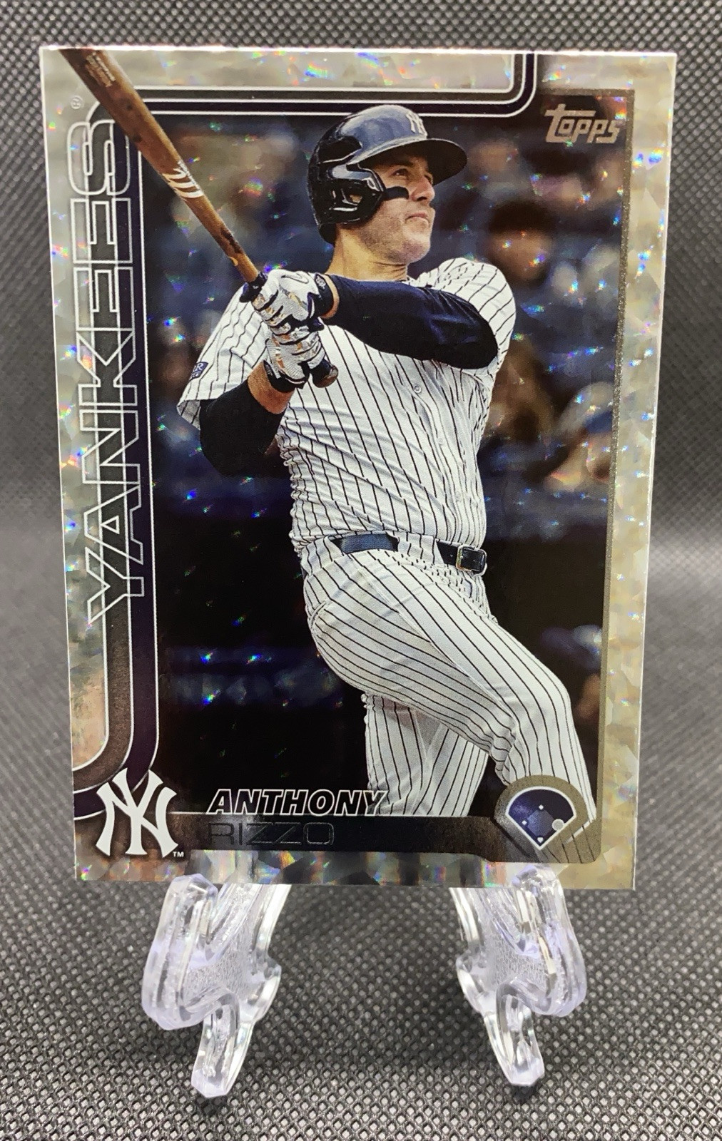 2025 Topps Baseball # 14 Anthony Rizzo Silver Cracked Foilboard Yankees