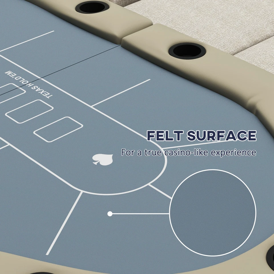 Brown & Blue Folding Poker Table, MDF & Steel, 178x89x70cm, 10 Players - Image 3 of 4