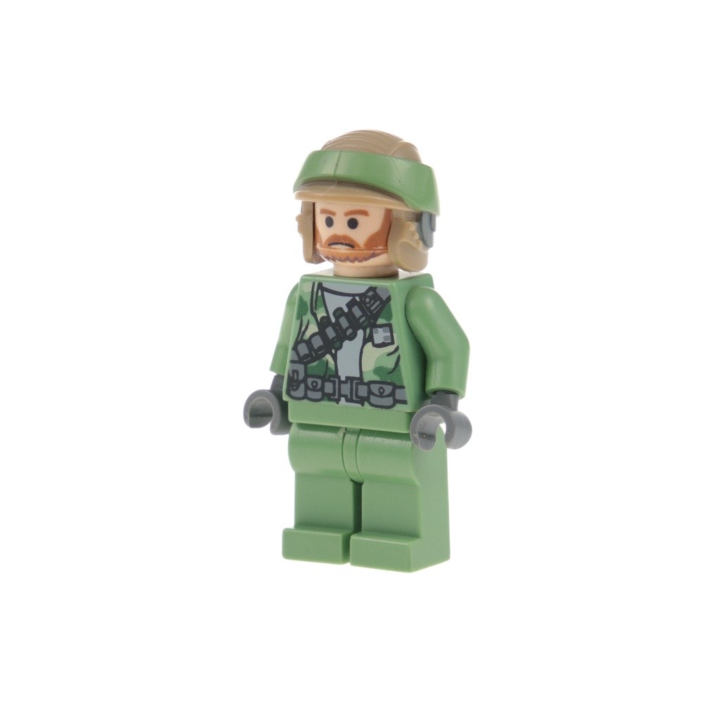 1x lego Minifigure Star Wars Endor Rebel Commando Sand Green Helmet Beard 8038