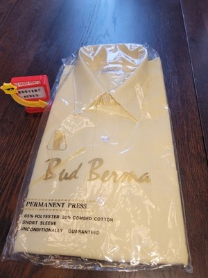 NOS RARE Vintage 16'' BUD BERMA Men's Short Sleeve Dress Shirt Butter Yellow New