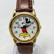 Disney Mickey Mouse Mens Watch 30mm Gold Tone Pointing Hands New Battery 8.5"
