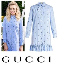 New Gucci 2018 Blue Peter Rabbit Jacket Shirt Dress 38 0 2 GG Logo Pearl XS S