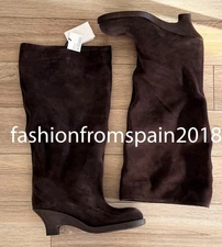ZARA NEW WOMAN SPLIT LEATHER KITTEN HEEL BOOTS BROWN 35-42 3017/610/700