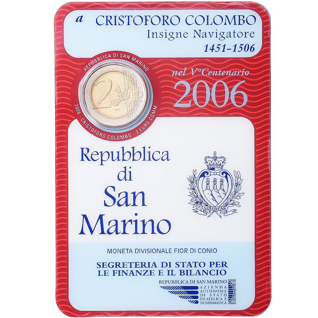 Saint-Marin, 2 Euro, Christophe Colomb, 2006, Rome, Bimétallique, FDC