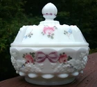 Westmoreland Vintage Milk Glass Roses And Bows Candy Dish With Lid Hand Painted