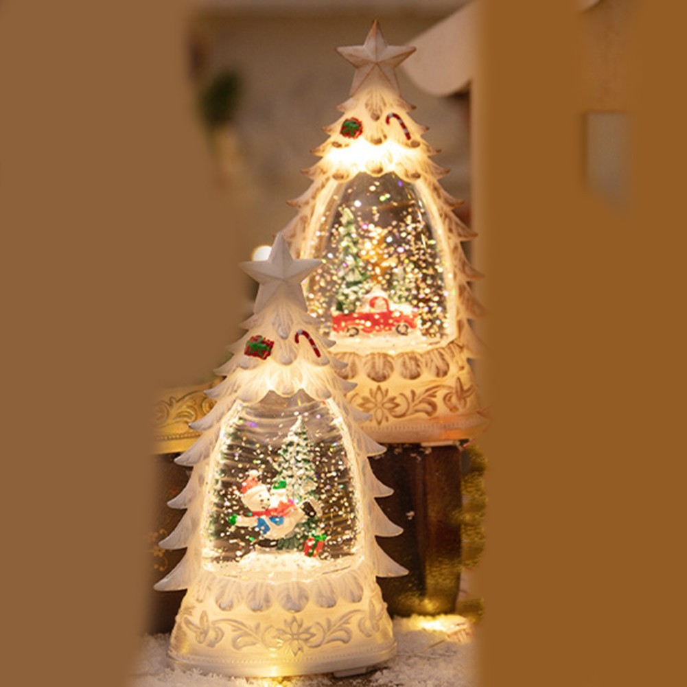 Snow Globe Lantern with Glowing Christmas Tree and Festive Glitter Water