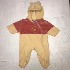 Vintage Disney Winnie The Pooh Fleece Hooded Footed Cozy Jumpsuit Romper 0-3 Mns