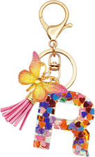 Initial Letter Keychains for Girls Women Pink Purple Green Cute Butterfly Heart