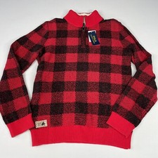 Polo Ralph Lauren Boys XL 18-20, Red/Black Check Wool Blend 1/4 Zip Sweater