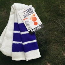 VTG 80's Twin City Tube Socks Orlon Acrylic Men's 6-10 Striped NOS Purple 90's.