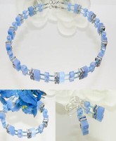 3Er Schmuckset WüRfel Cat Eye Kristall Glas Hellblau Blau Strass Farbig 507D