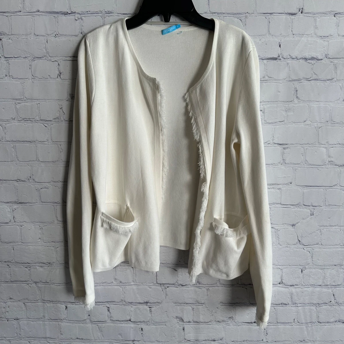 J. Mclaughlin Womens Raw Hem Fringe Classic Knit Cardigan Sweater