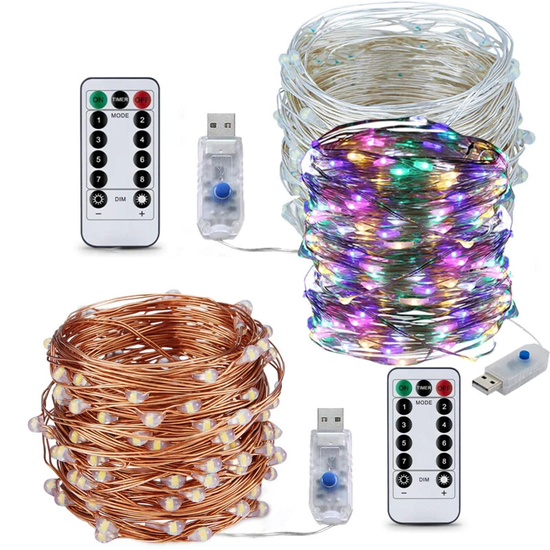 USB Twinkle LED String Fairy Lights 5-20M 50/100/200LED Copper Wire Party Remote - Image 3 of 4