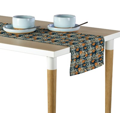 Orange & Blue Floral Plaid Table Runners - 12''x72'' or 14''x108''