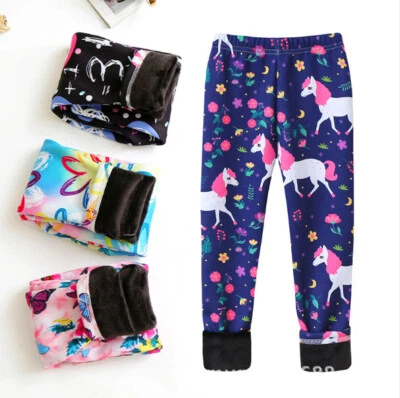 Kinder Mädchen Leggins Winter Hose Thermo Blumen Winterleggings  Freizeit Hose - Bild 1 von 4