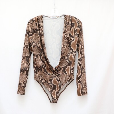 NWOT Zara deep V-neck long sleeve bodysuit snakeskin python animal print S new