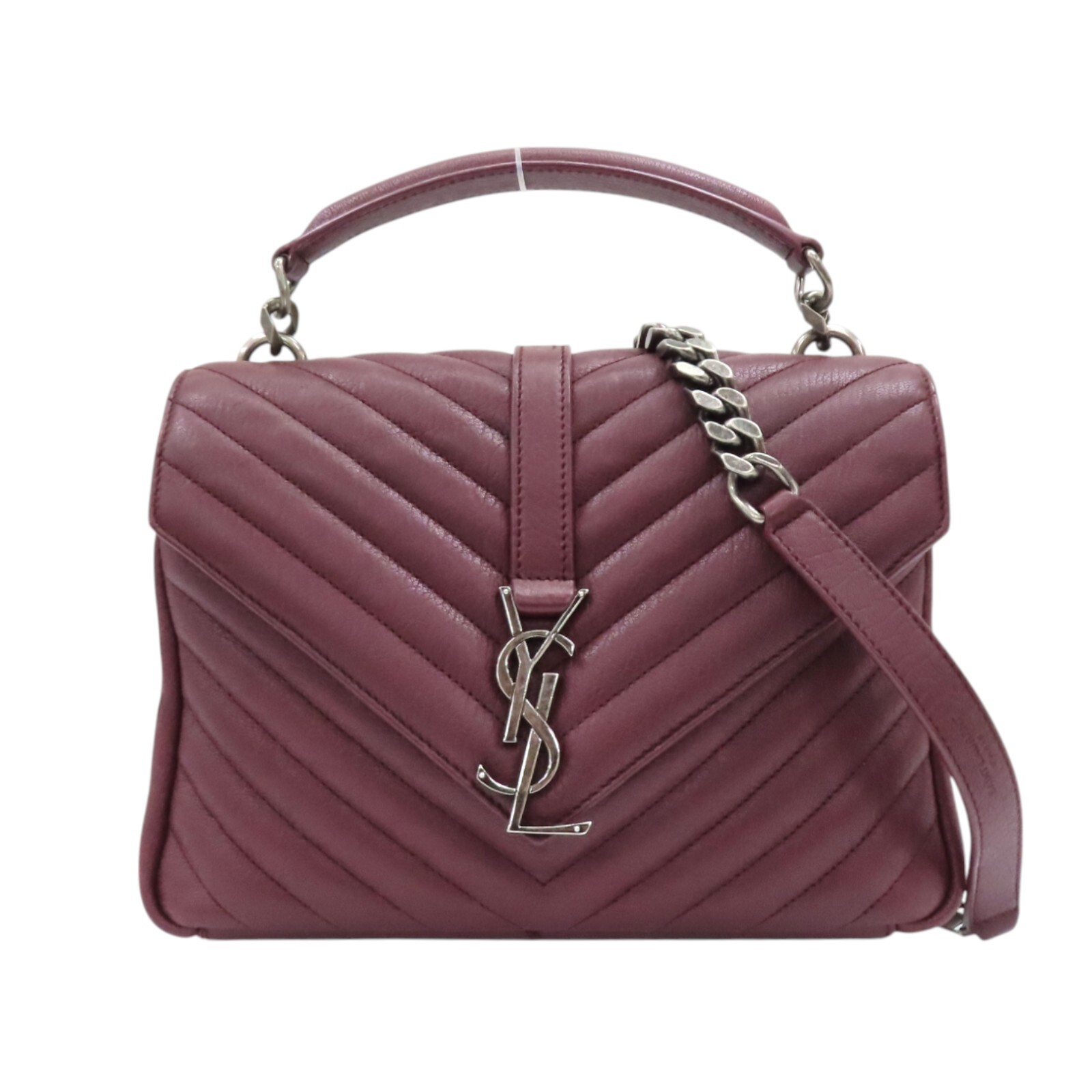Borsa a tracolla SAINT LAURENT Chevron College pelle di agnello vino rosso 428056