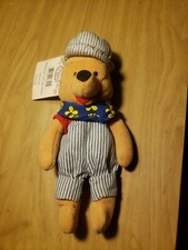 Disney CHOO CHOO WINNIE THE POOH BEAR AS TRAIN CONDUCTOR 9" STUFFED ANIMAL