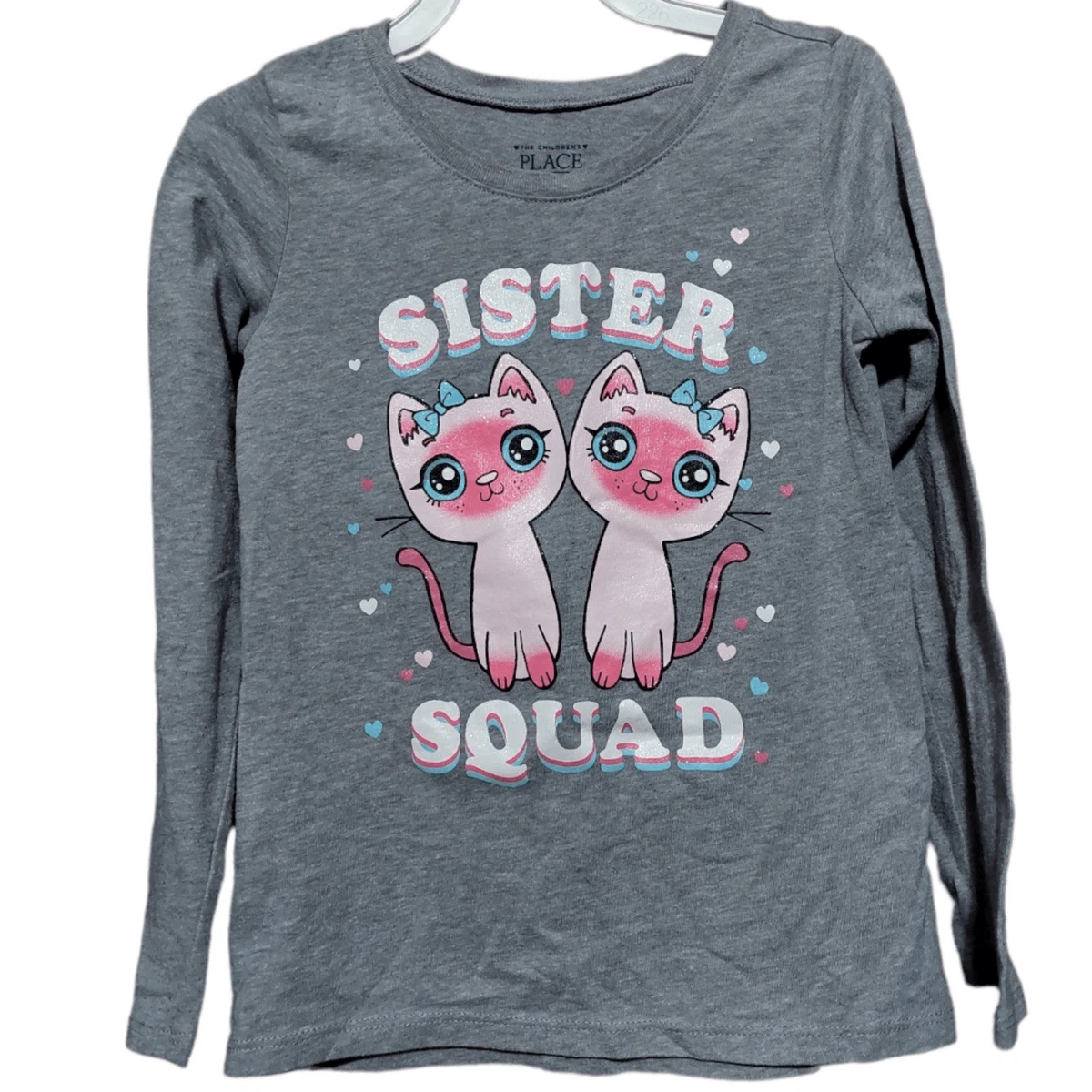 The Children s Place Girls Long Sleeve Tee 5T Gray W Sister Squad Cat Graphic