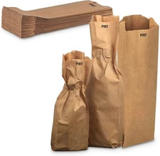 MT Products Brown Paper Bags, Pint Size Wine Bottle Gift Bags - Pack of 50