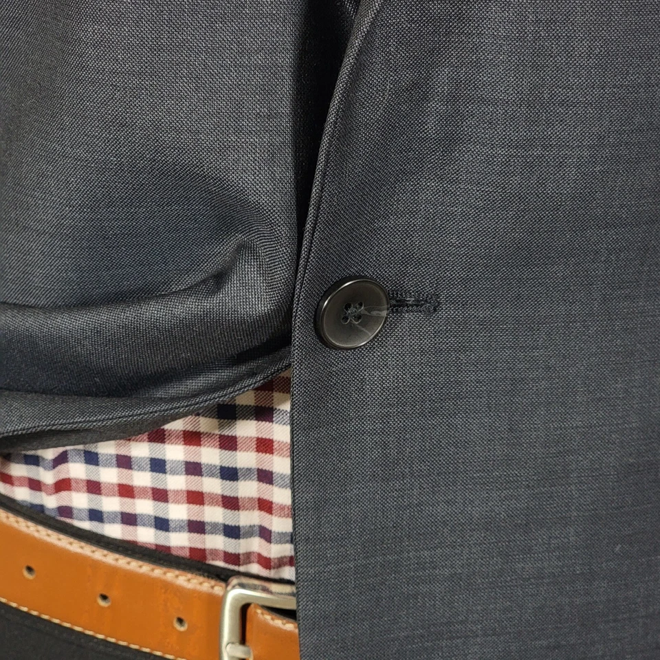 Abrigo Blazer Deportivo Perry Ellis Para Hombre Dos Botones Gris Sólido Lana Pico Talla 46L Foto 3 de 4