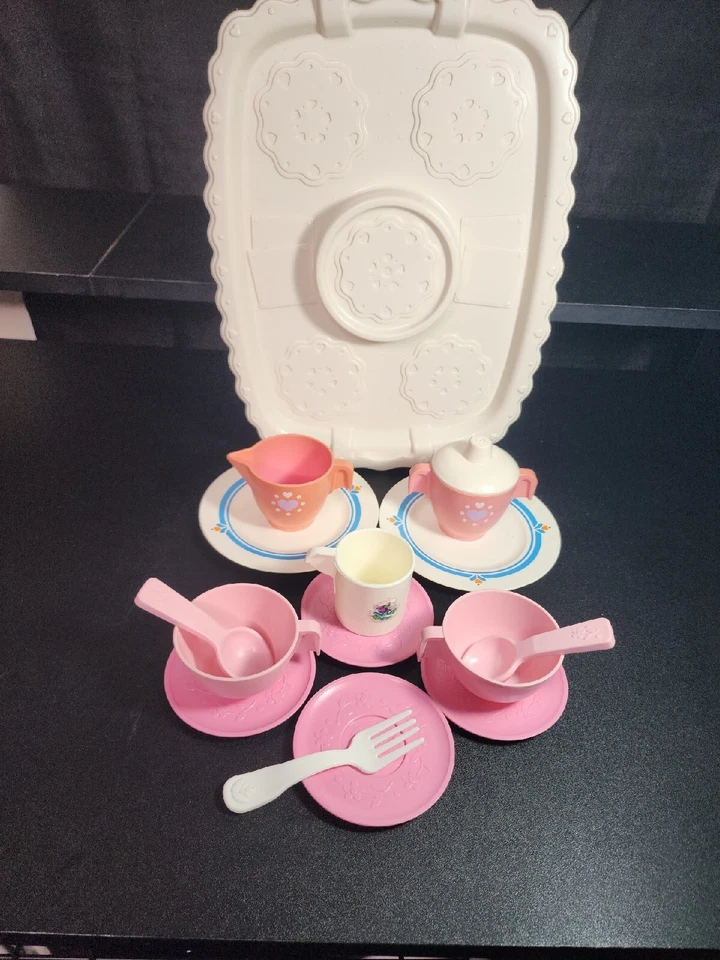 Vintage 1982 Fisher-Price Diversão com Comida Rosa c/ Conjunto de Chá Flor Quaker Aveia - Imagem 2 de 4