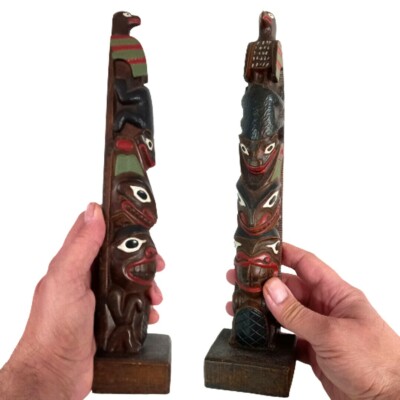 Vintage Rare Northwest Coast Totem Pole Object Carved Resin Signature Boma 12.8''