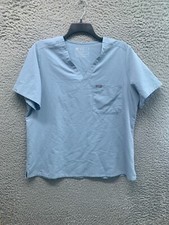 FIGS Scrub Top Womens XXL Solid Lt Blue Pocket Logo Medical Short Sleeve V Neck