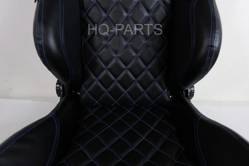 2 ASIENTO DE CARRERAS DE CUERO PVC NEGRO TANAKA RECLINABLE PUNTO DIAMANTE AZUL SE ADAPTA A MAZDA Foto 3 de 4
