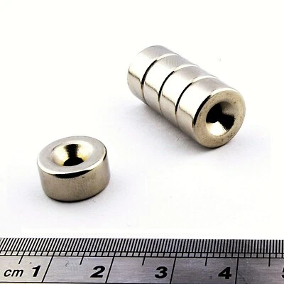 POWER MAGNET STORE 6 of 1/2" x 1/4" with 1/8" Countersunk Hole Strong Ring Magnets 4Kg PULL Magnet