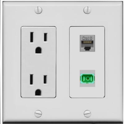 RiteAV 15 Amp Power Outlet and CAT6 SC-APC-SX Wall Plate [Gray]