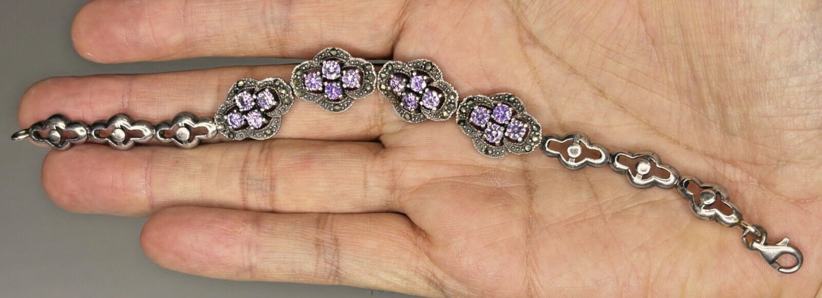 Solid 925 Silver Amethyst Marcasite Flower Sectio… - image 4