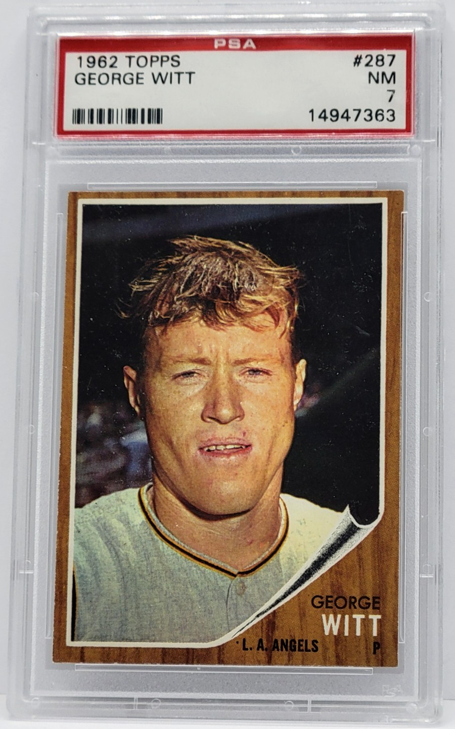 1962 Topps #287 George Witt Card - Graded PSA 7 NM