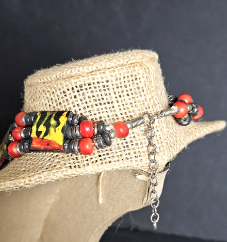 Vintage Multi Color Beaded Bamboo & Bone Choker Necklace - 16" - Picture 4 of 9