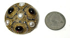 Estate Enamel Sterilng Vermeil Etruscan Round Pendant/Brooch W/Garnets & Pearls — photo 5
