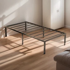 LEADZM Black Twin Simple Basic Flat Bed Frame Bed Height 18" Iron Bed