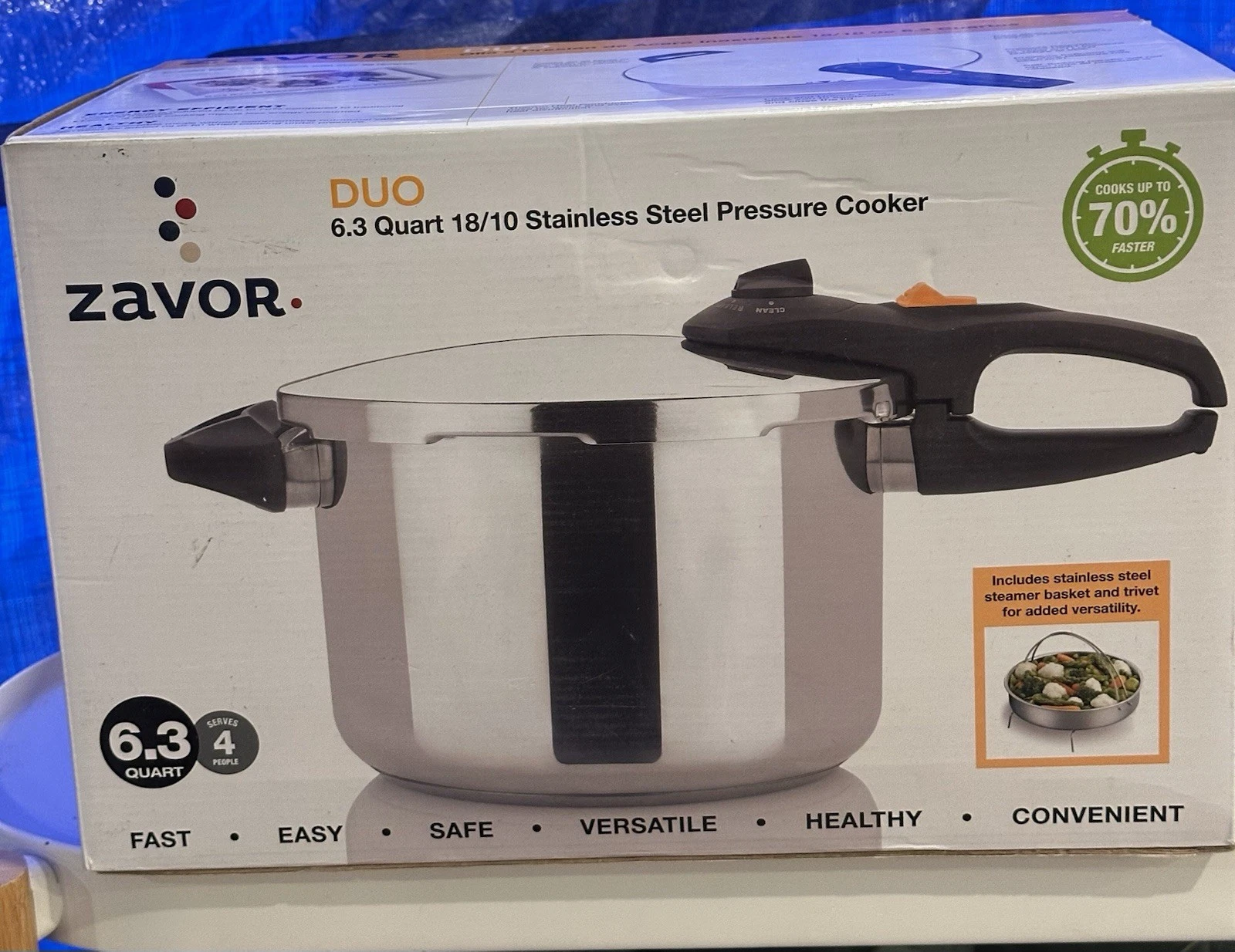 Zavor Duo 6.3 Qt Stainless Steel Pressure Cooker 10" Pot with Lid Fast Cooking
