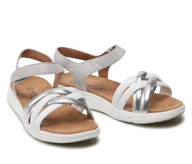 Sandali a strappo Caprice 9-28601-28 pelle bianca e argento zeppa 3 cm SCONTO - Immagine 3 di 4