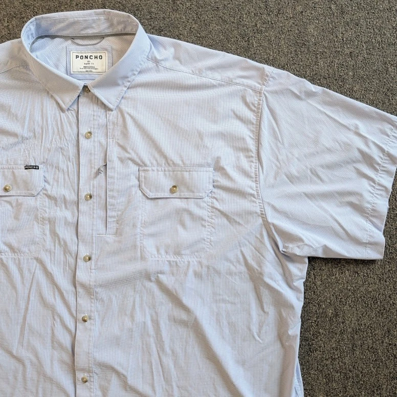 Poncho Mens 3XL Fishing Shirt Blue Micro Check Magnetic Buttons Vented Stretch
Opens in a new window