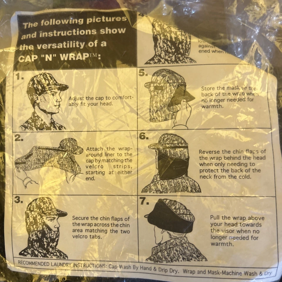 Vintage Cap "N" Wrap NEW Camo Hunt Hat Winter Face Wrap Work Outdoor USA 60s 70s - Image 4 of 4