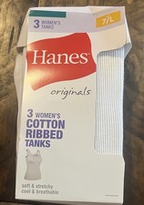 Hanes Originals Size 7/L Women's Ribbed Tanks Tops White 3 Pack
