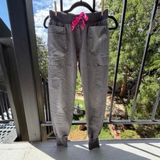 FIGS Zamora Scrub Joggers in Graphite w/ Hot Pink Drawstring  XXS
