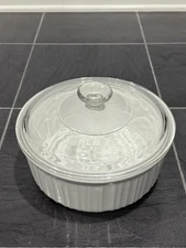 Corning Ware 2.5 Qt Souffle Casserole Dish French White Glass Lid