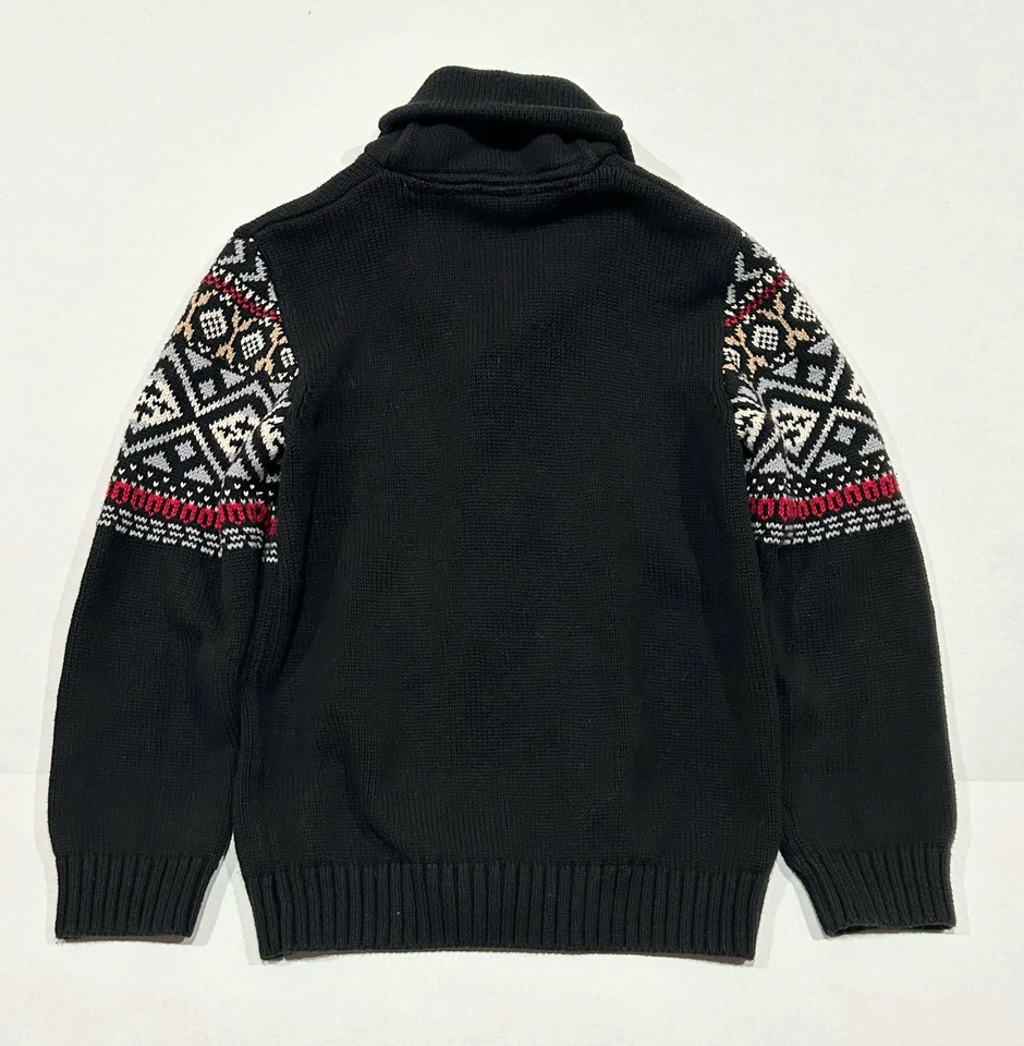 Gymboree Fair Isle Cardigan Sweater Shawl Collar Boys Sz M 7-8 Black White Red - Image 2 of 4