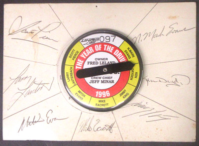 unique Leland U-99 YEAR OF THE DRIVER 3'' pinback hydroplane 7 autographs ev1