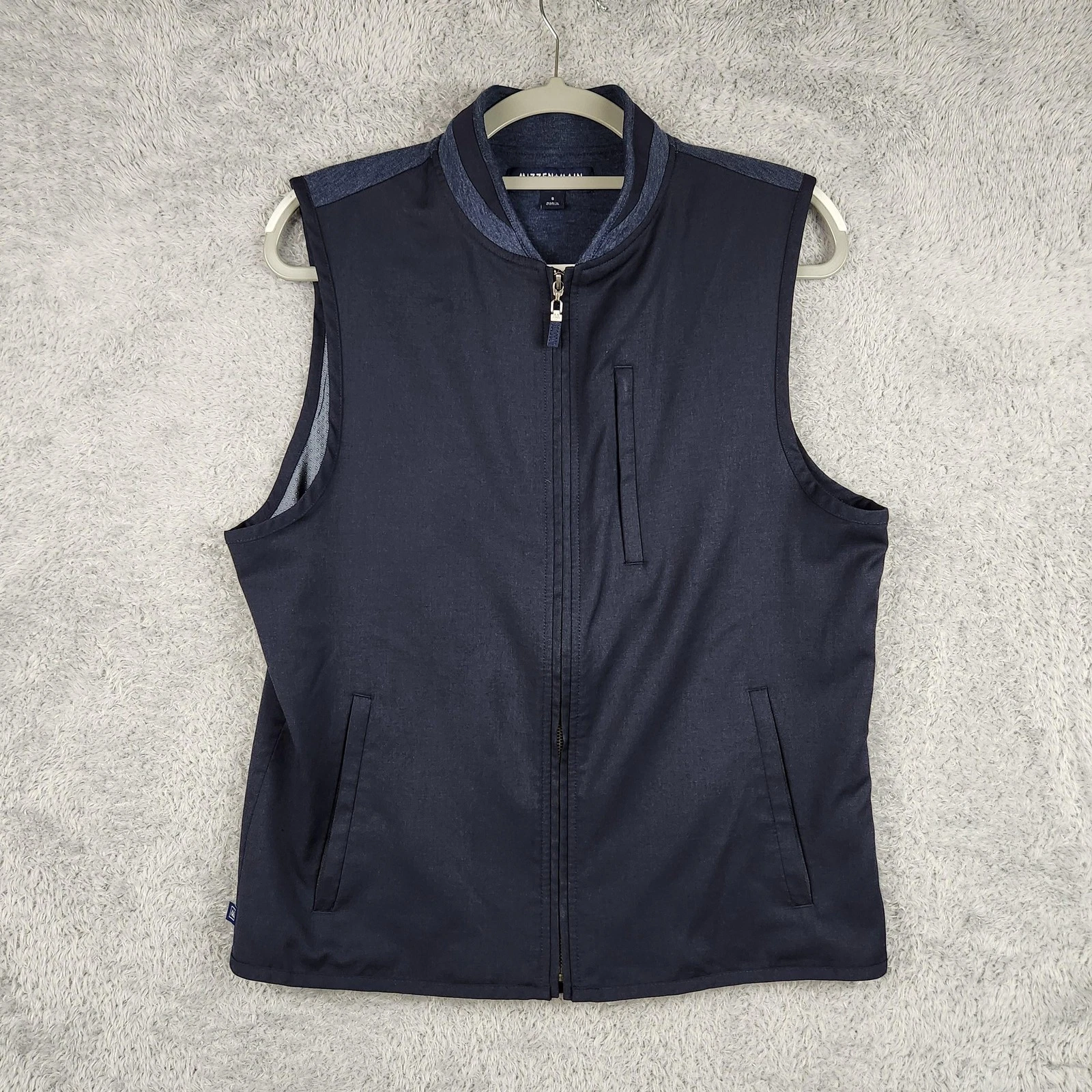 Mizzen+Main Vest Mens Small Blue Wool Blend Quilted Full Zip Lined 10W-0005-G