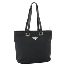 PRADA Tote Bag Nylon Black Silver Auth YKZ1079