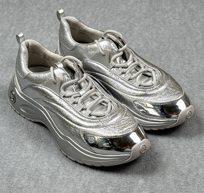 Michael Kors Dara Shoes Womens Size 10 Silver Metallic Chunky Sneakers SI23G